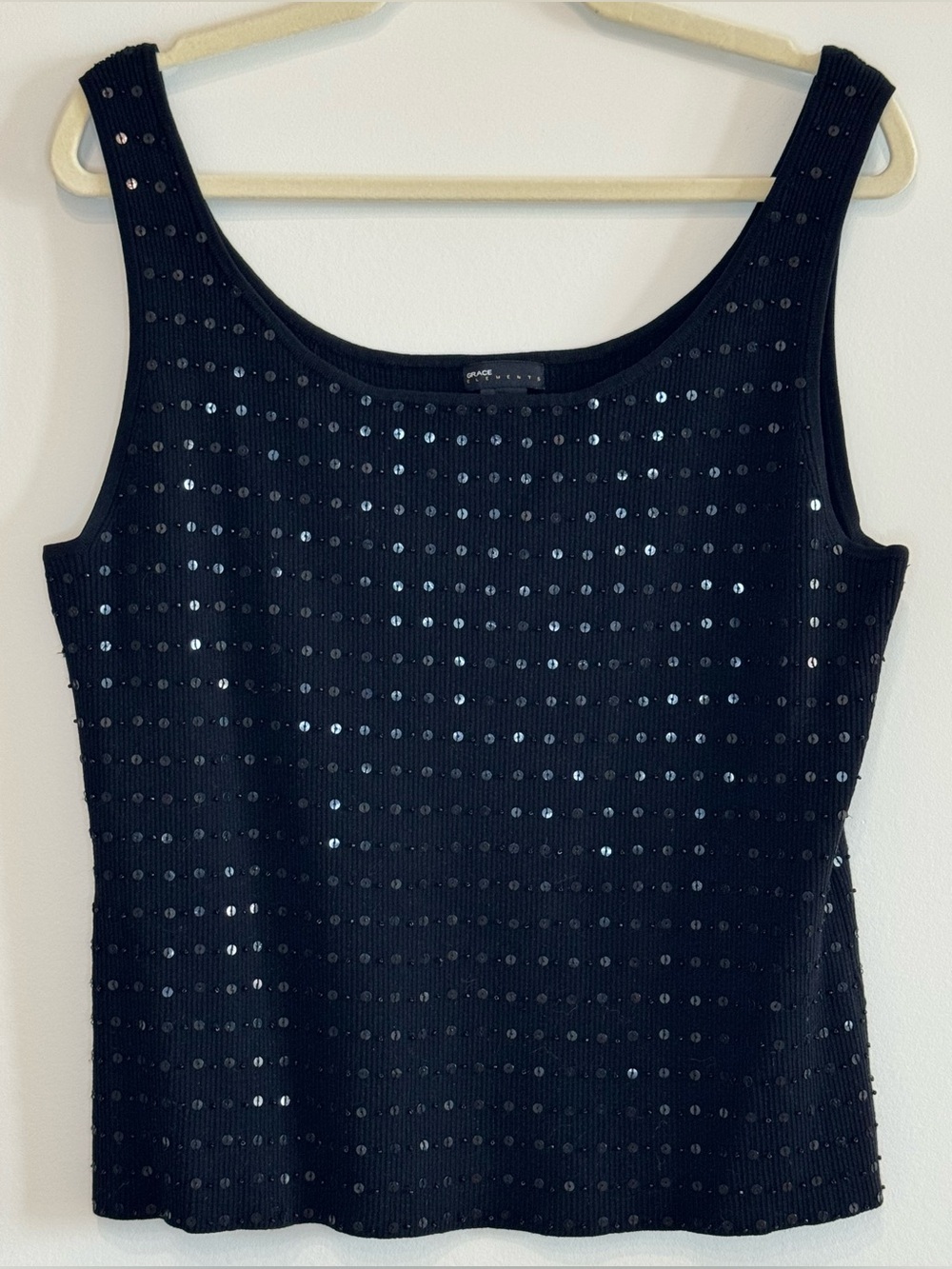 Grace Elements Women’s Silk Blend Black Sequin Tank Top Size XL